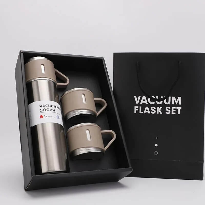 Vacuum Flask Set for Hot and Cold || Stainless Steel  || Insulated Flask with 3 Steel Cups (Assorted Colors)